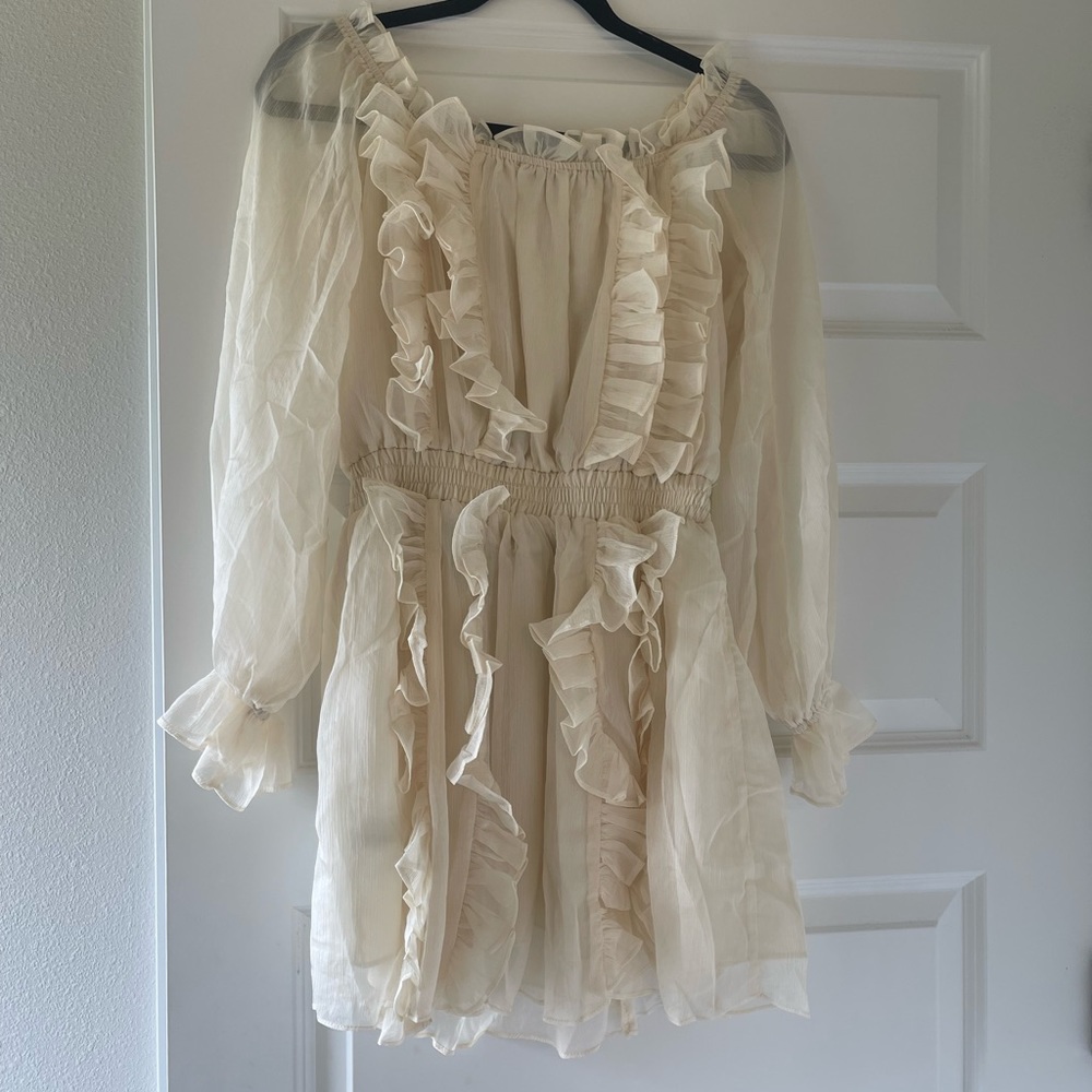 Ivory Off the Shoulder Ruffled Mini - Picture 3 of 8